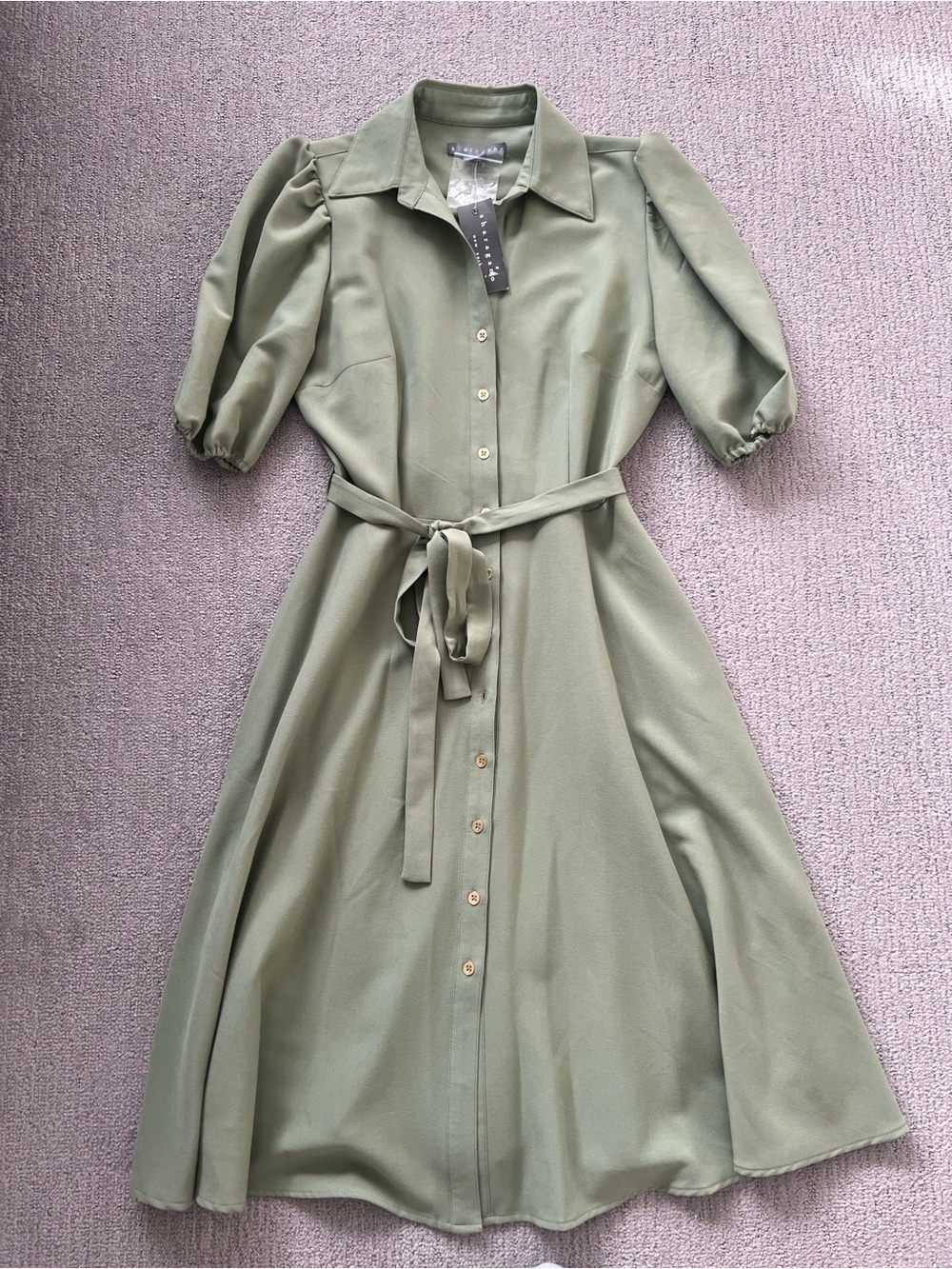 Sharagano Olive Green Shirt Dress with Tie Belt, Size 6 NEW